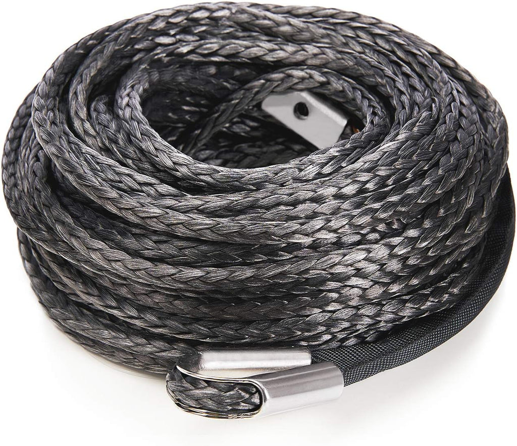 AZAMIA Synthetic Winch Rope 3/8 x 95' 25000 LBs Red & Black with Hook and Protective Sleeve B921327