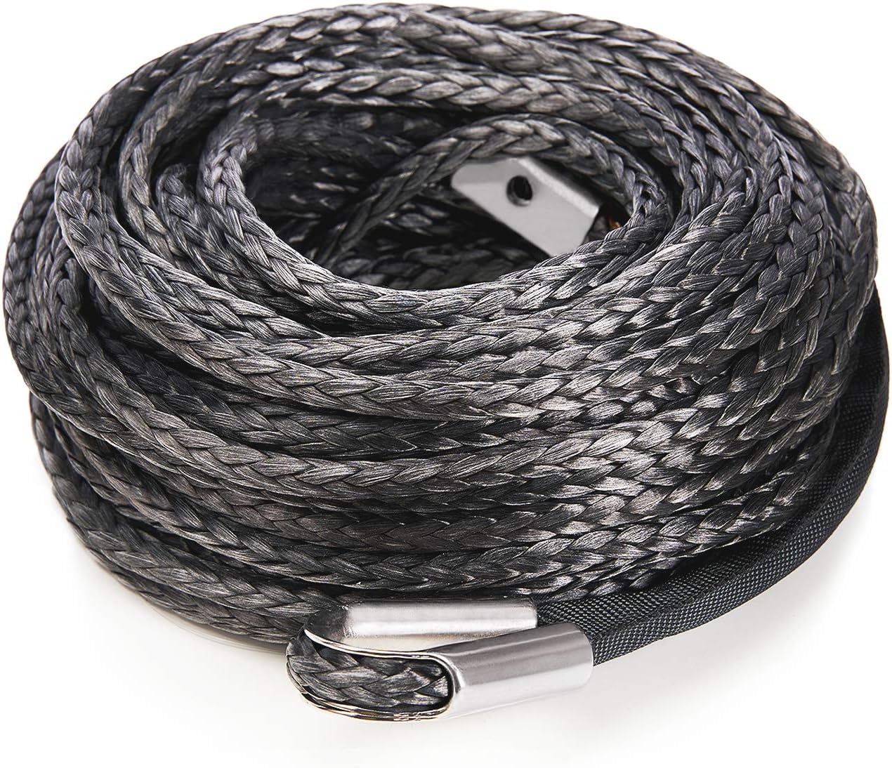 AZAMIA Synthetic Winch Rope 3/8 x 95' 25000 LBs Red & Black with Hook and Protective Sleeve B921327