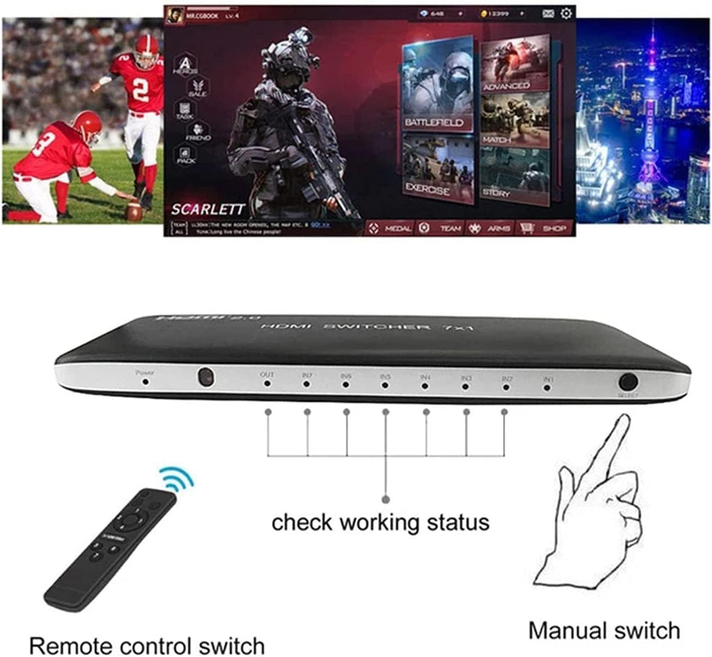 HDMI Switch 7x1 with IR Remote Control, 4K@60Hz, Pack of 2 F305043