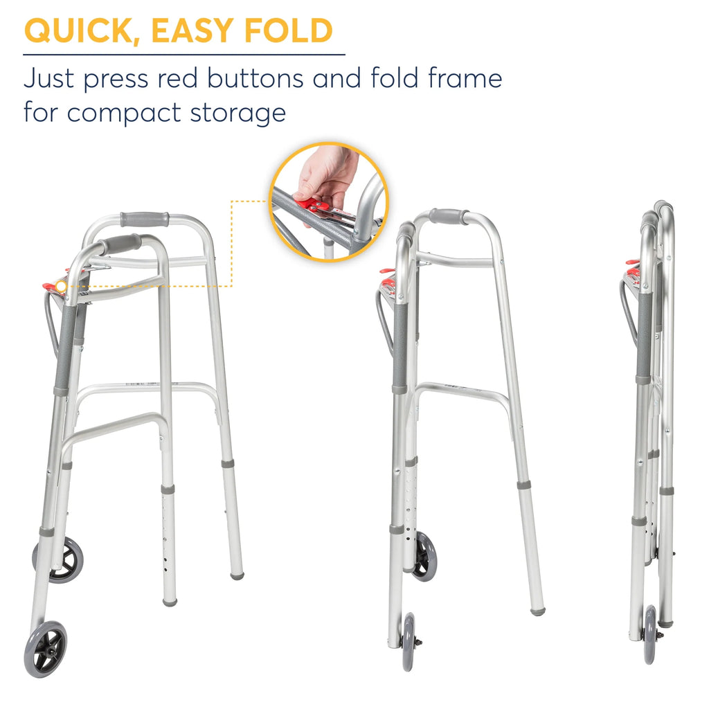 Drive Medical PreserveTech Deluxe Two Button Folding Walker with 5 Wheels B583567