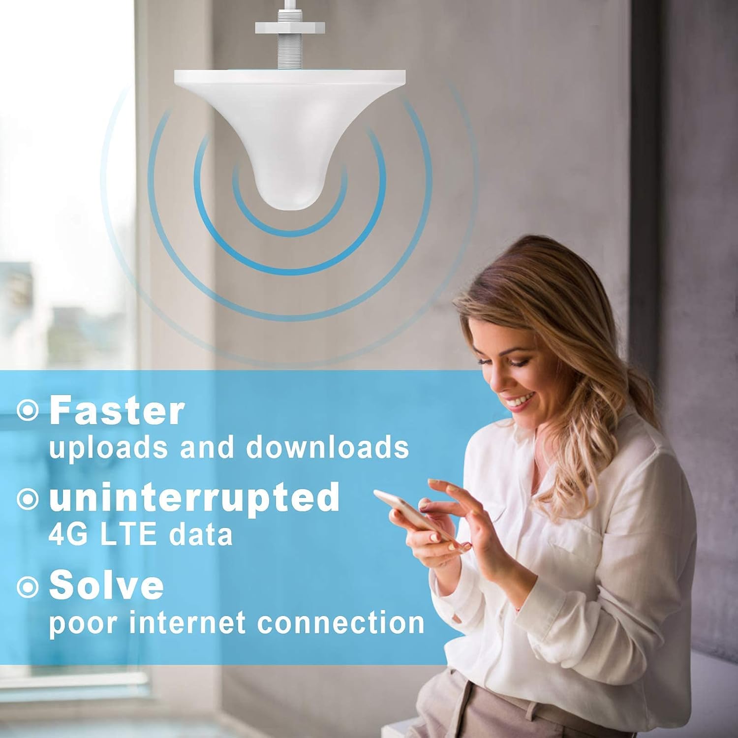 ATT Phone Signal Booster 5G 4G LTE Home, Covers 4,500 Sq.Ft, FCC Approved (Blue) Q7514