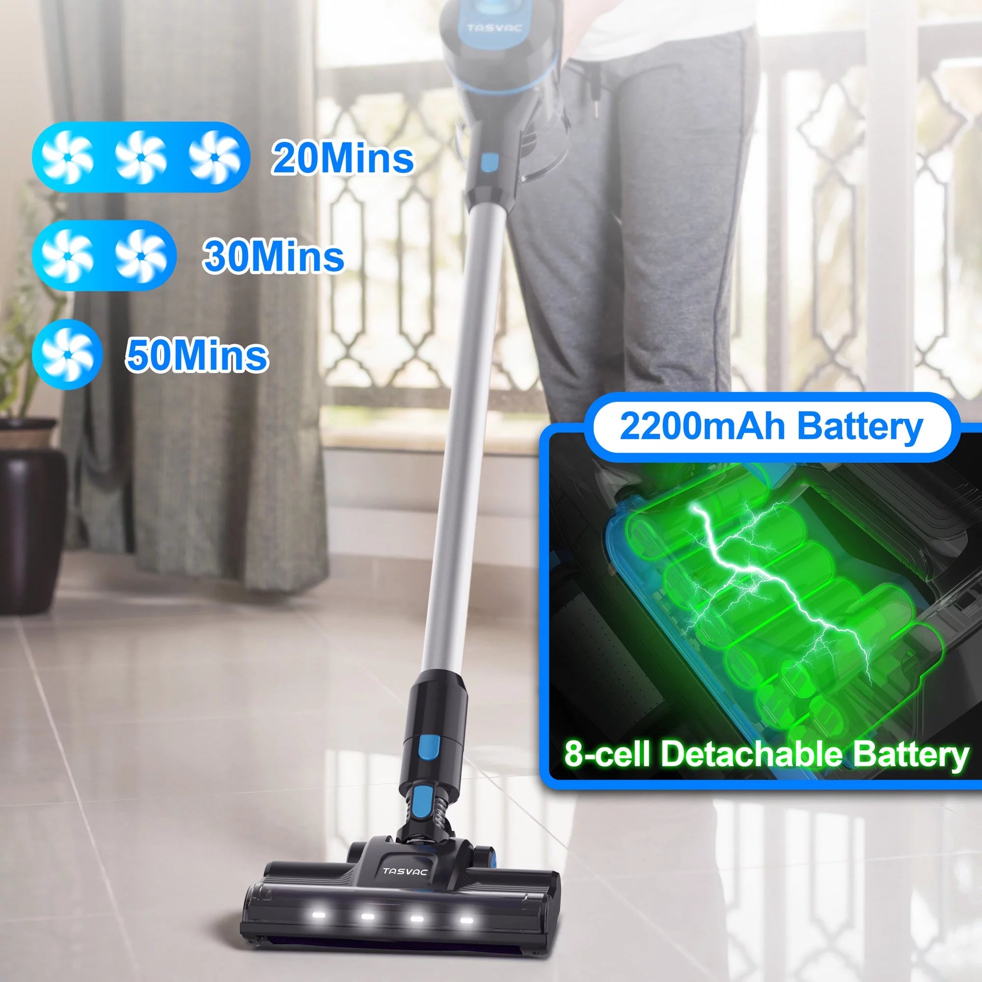 TASVAC Portable Stick Vacuum Cleaner, 260W Cordless Lightweight, 23Kpa, 50min Runtime J6230
