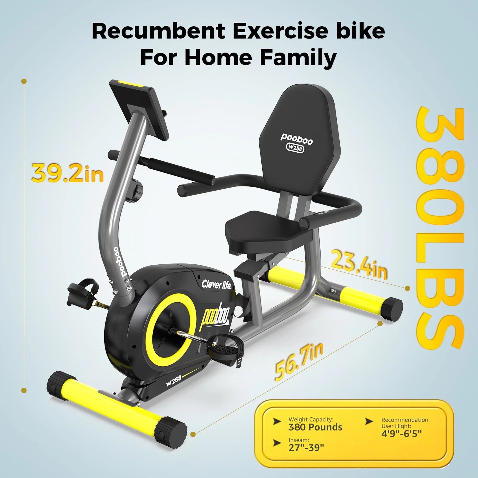 Pooboo Recumbent Exercise Bike Magnetic Resistance Indoor Cycling 380lb K92635