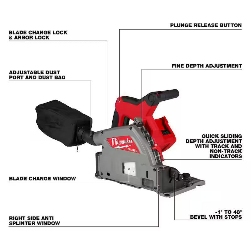 M18 FUEL 18V Brushless 6-1/2 in. Plunge Cut Track Saw with 55 in. Guide Rail Y405