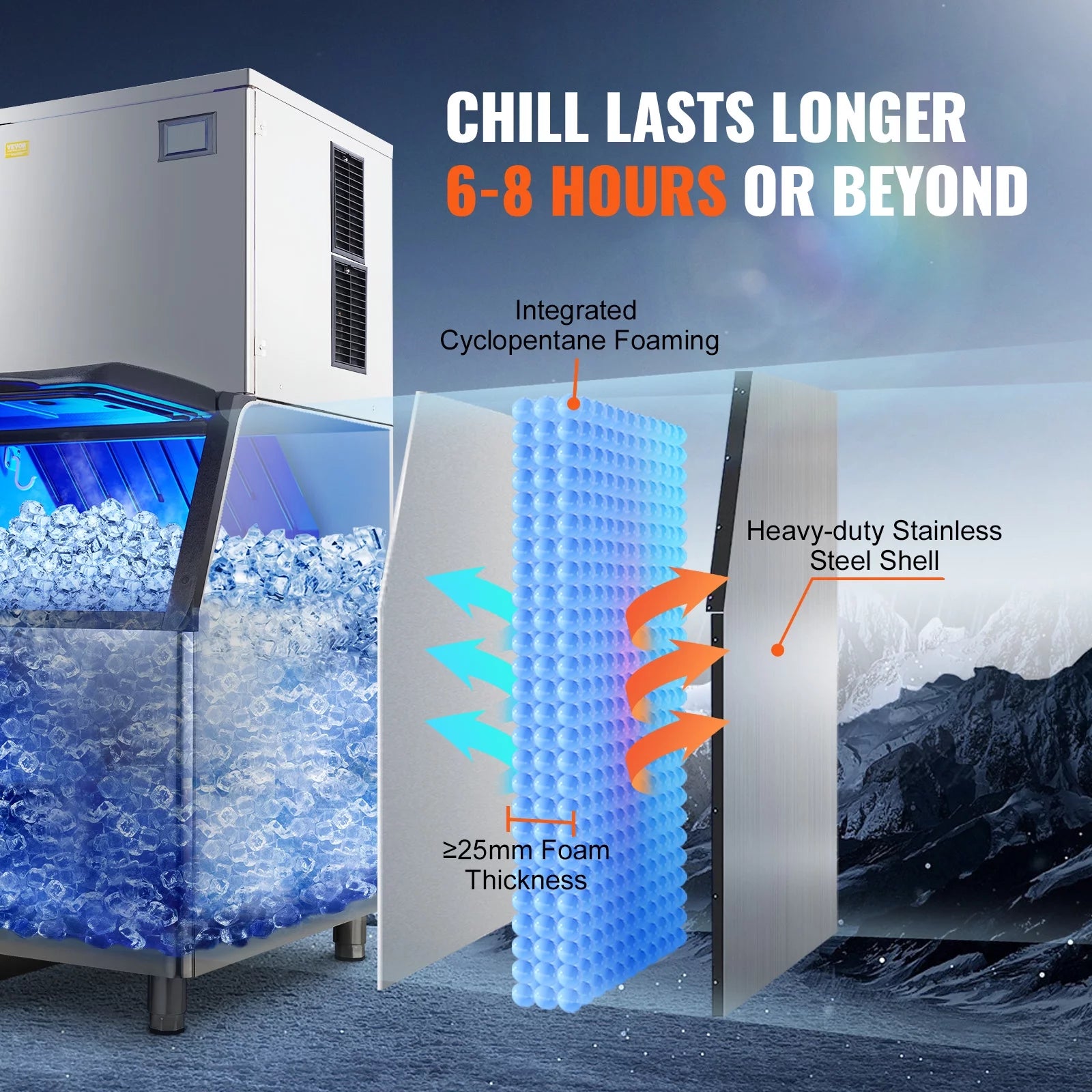BENTISM Commercial Ice Maker 400lbs/24H with 330LBS Storage Bin G640