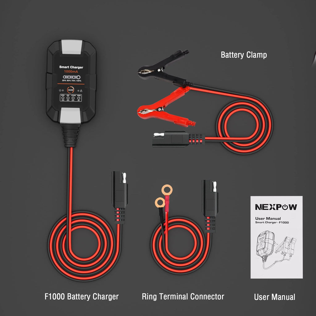 NEXPOW Battery Charger 6V/12V 1A Trickle Charger for Car Motorcycle L58840