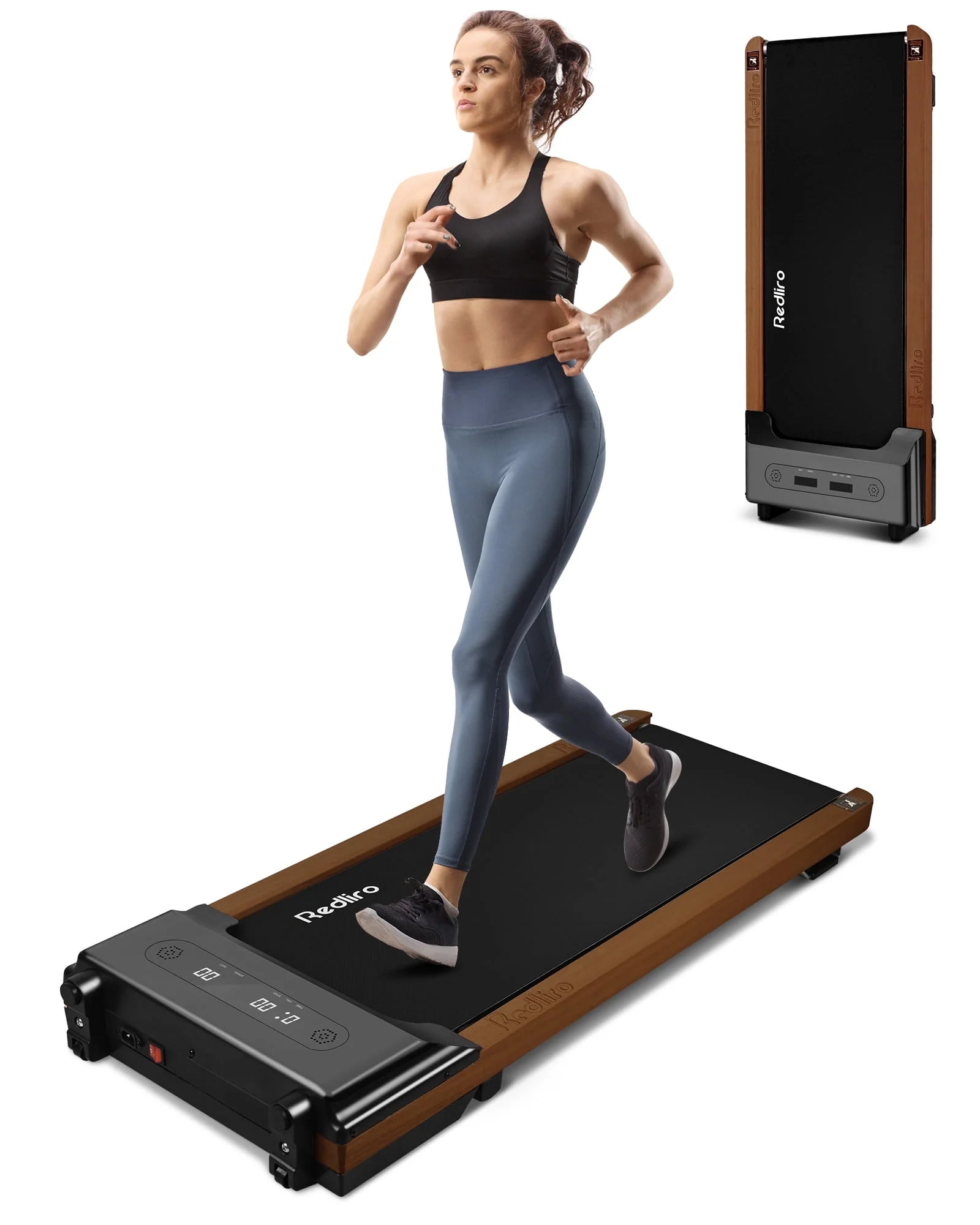 Redliro Walking Pad, Wood Under Desk Treadmill 300 lb Capacity Installation-Free Home Use 2.25HP