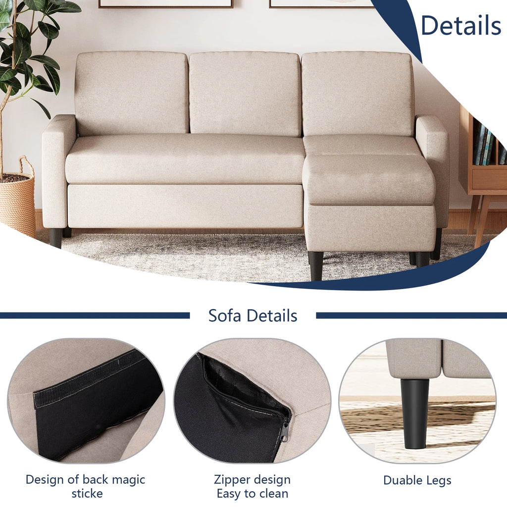 Walsunny Convertible Sectional Sofa Couch, L-Shaped with Reversible Chaise, Grayish Black A704