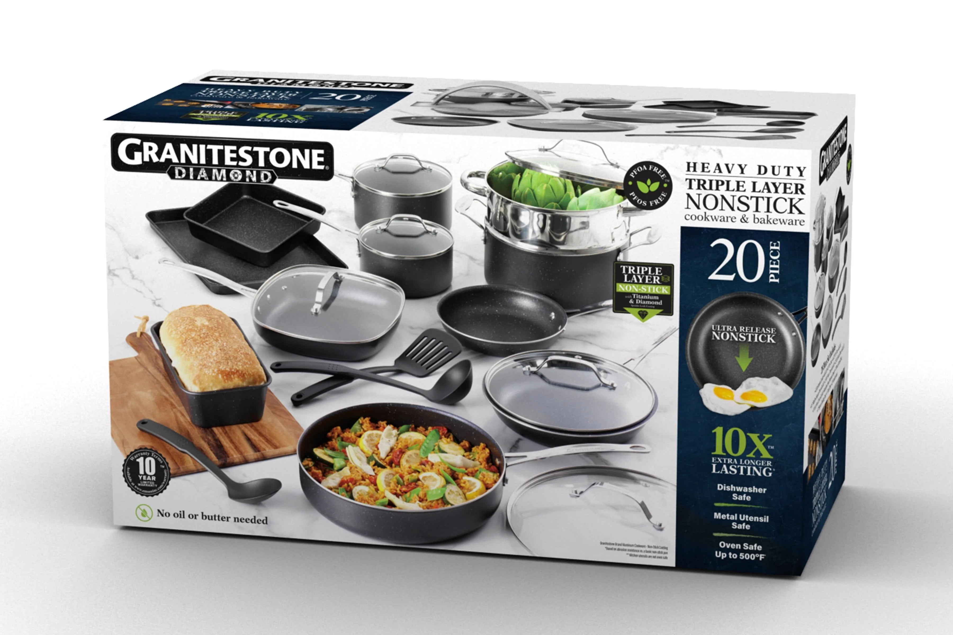 Granite Stone Pots and Pans Set 20 Piece Nonstick Cookware, Blue K97816