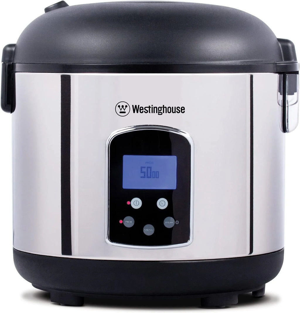 Rice Cooker  Hot Cereal Oatmeal Cooker  Food Steamer  20 Cup  Stainless Steel and Black