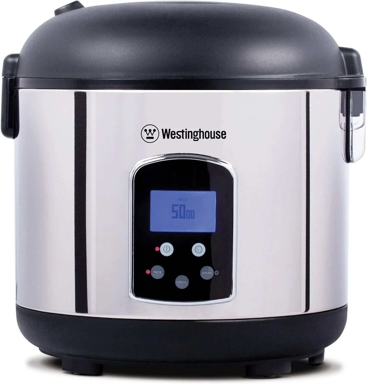Rice Cooker  Hot Cereal Oatmeal Cooker  Food Steamer  20 Cup  Stainless Steel and Black