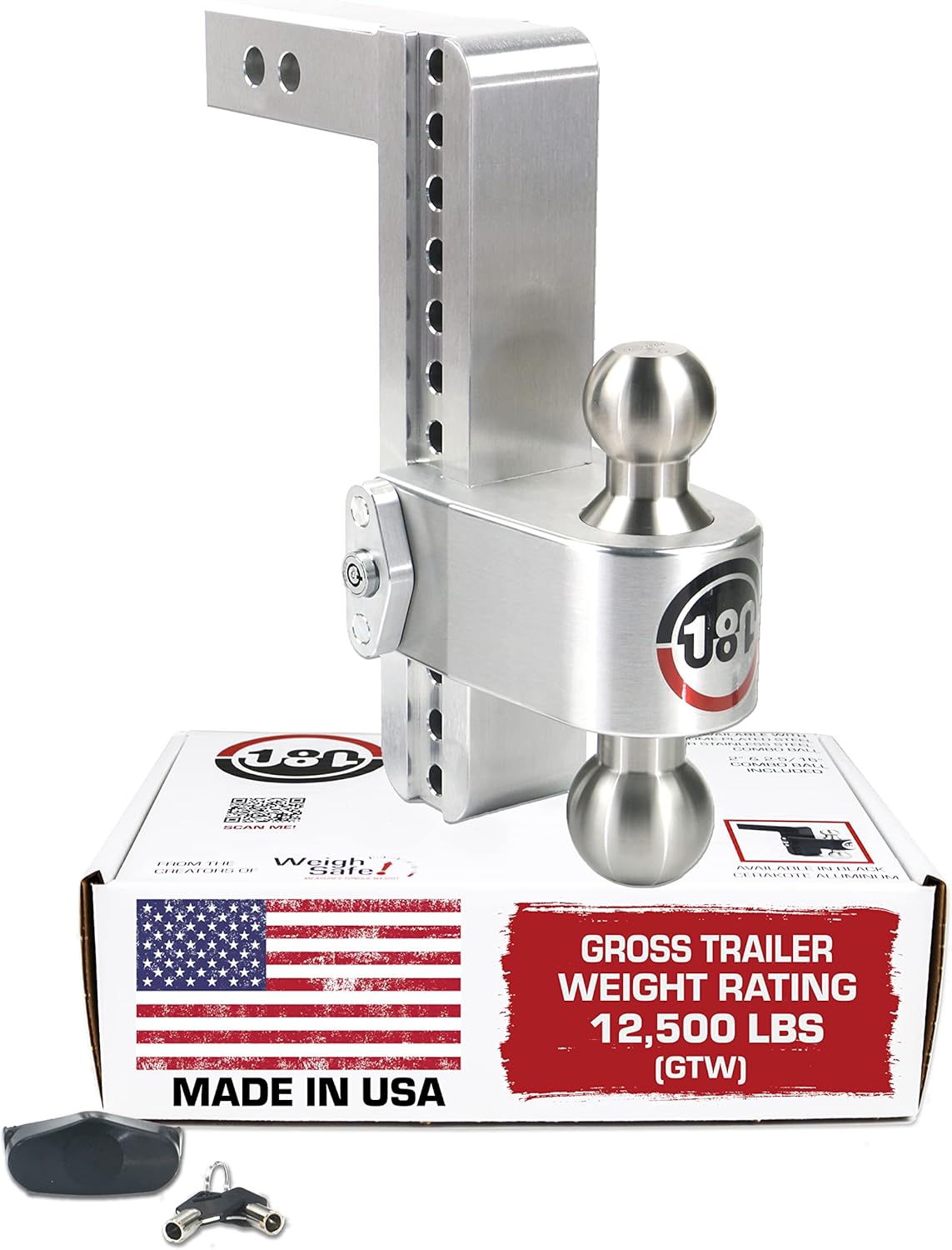 180 HITCH LTB8-2 Aluminum Adjustable 8" Drop, Stainless Steel Ball for 2" Receiver 12,500 GTW