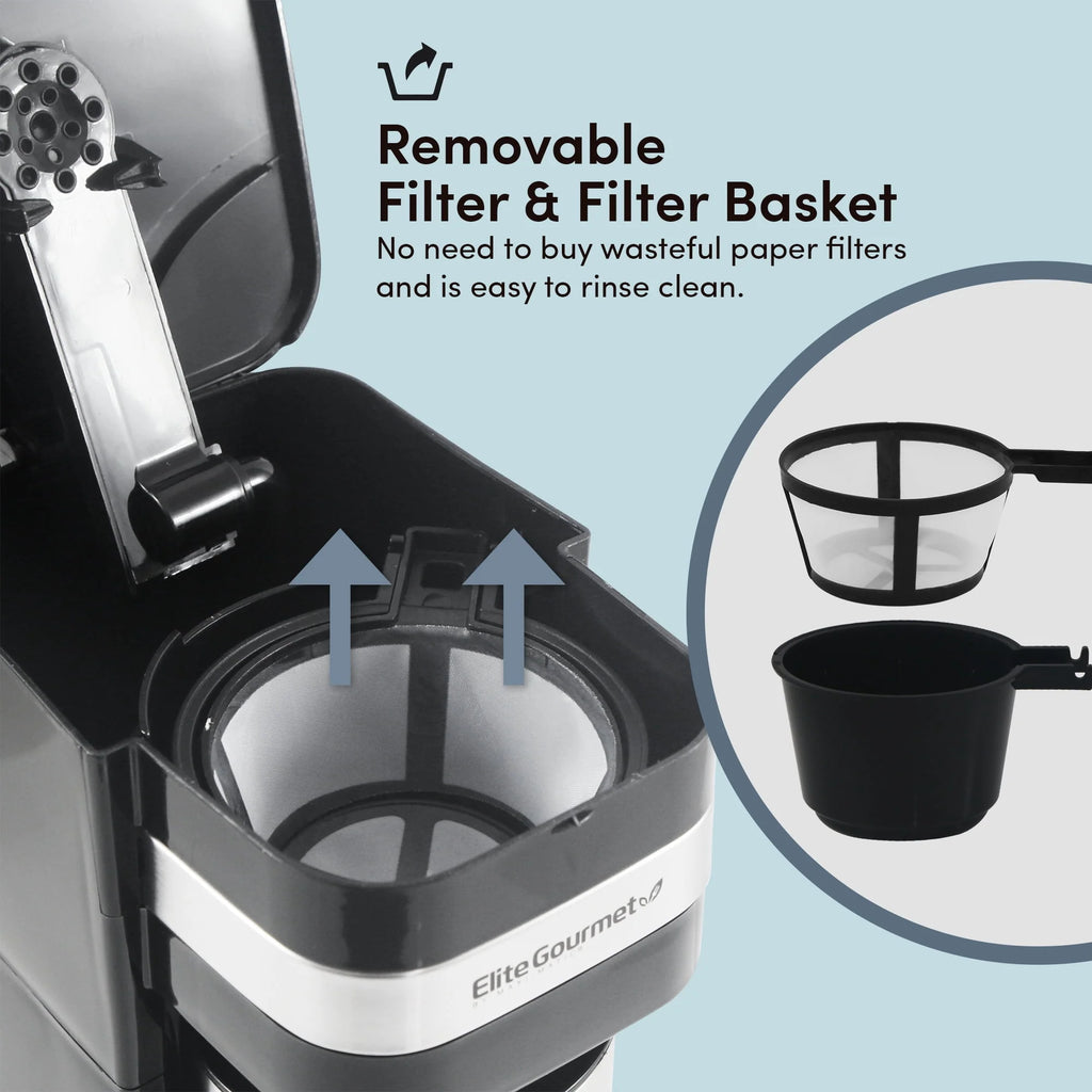 Elite Gourmet Single Serve Coffee Maker with Stainless Steel Mug C390002