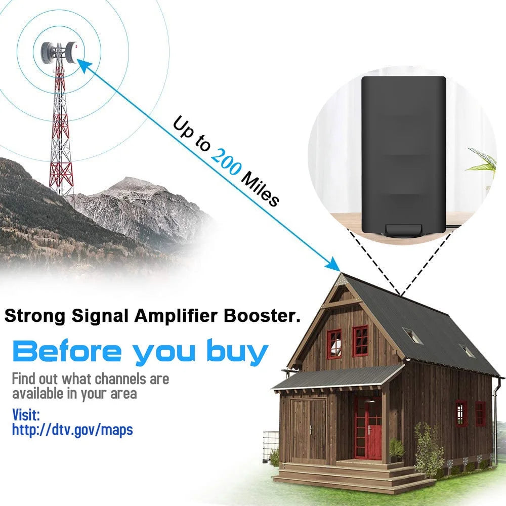 Outdoor Indoor Digital TV Antenna 200+ Miles with Amplifier, 33FT Coax Cable P58595