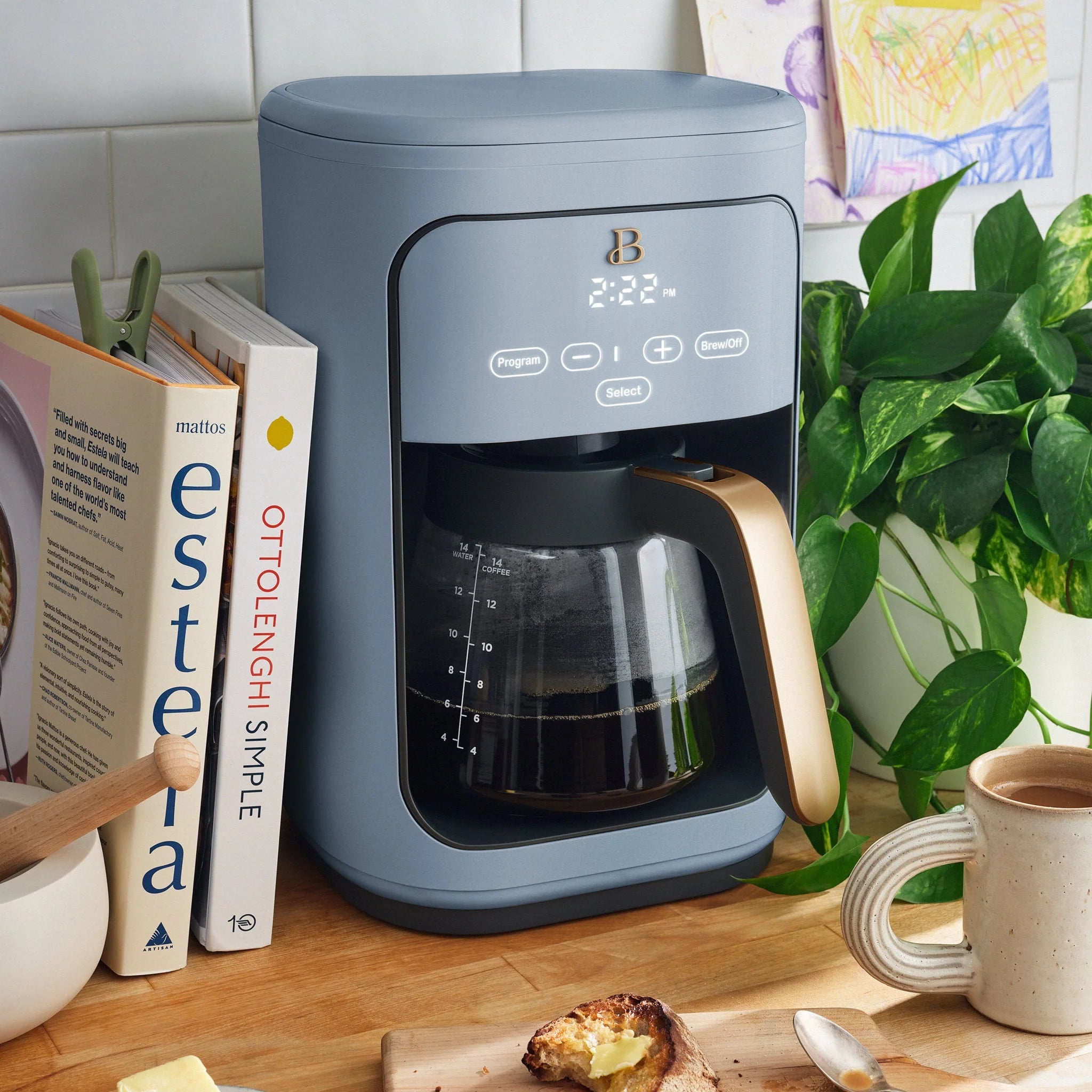 Beautiful 14-Cup Programmable Drip Coffee Maker with Touch Display, White Icing by Drew Barrymore F83994