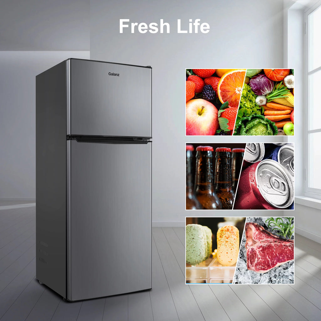 Galanz 4.6 Cu ft Two Door Mini Refrigerator with Freezer, Stainless Steel T8360