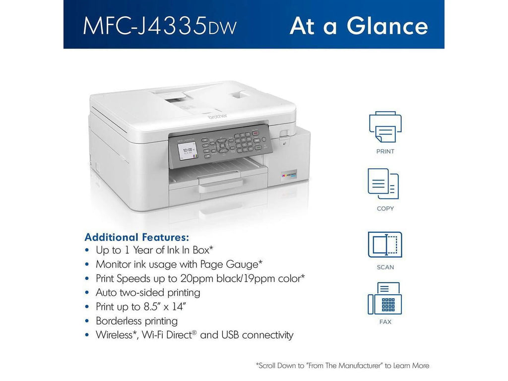 Brother MFC-J4335DW All-in-One Color Inkjet Printer with Duplex and Wireless Printing N3754
