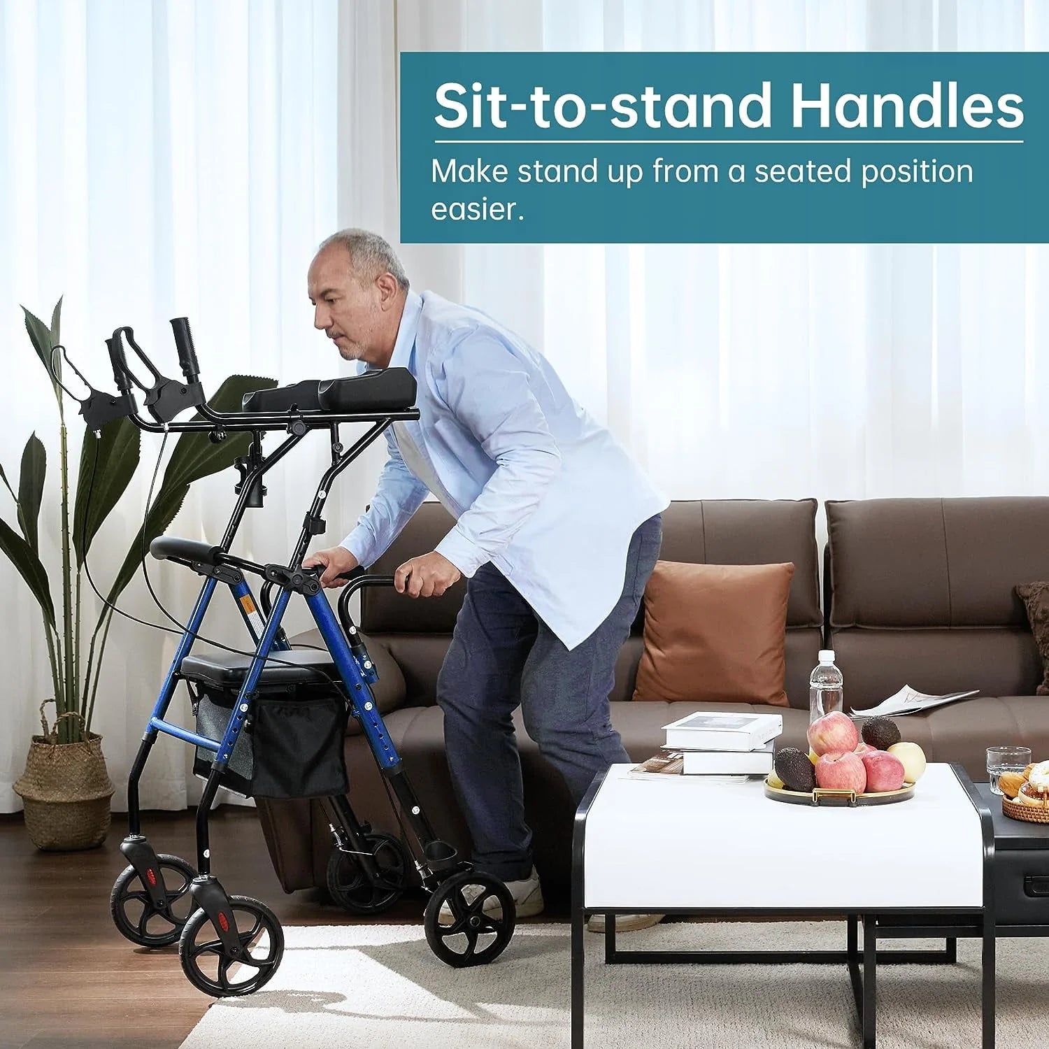 ELENKER Stand Up Folding Rollator Walker with Seat, Red F918