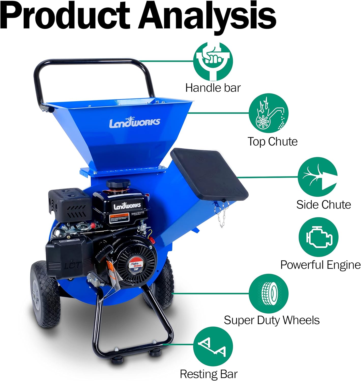 Landworks Wood Chipper Shredder Mulcher 7HP 3 in 1 T881593