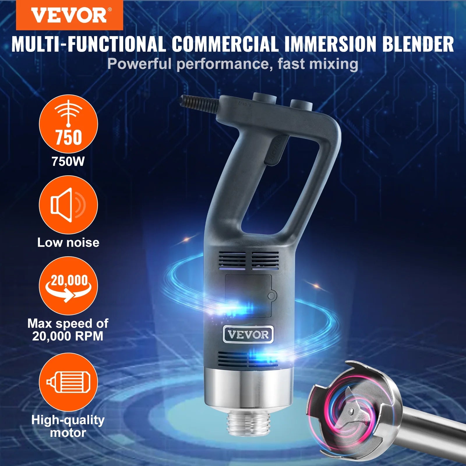 VEVOR Commercial Immersion Blender 750W Variable Speed Hand Mixer K68629