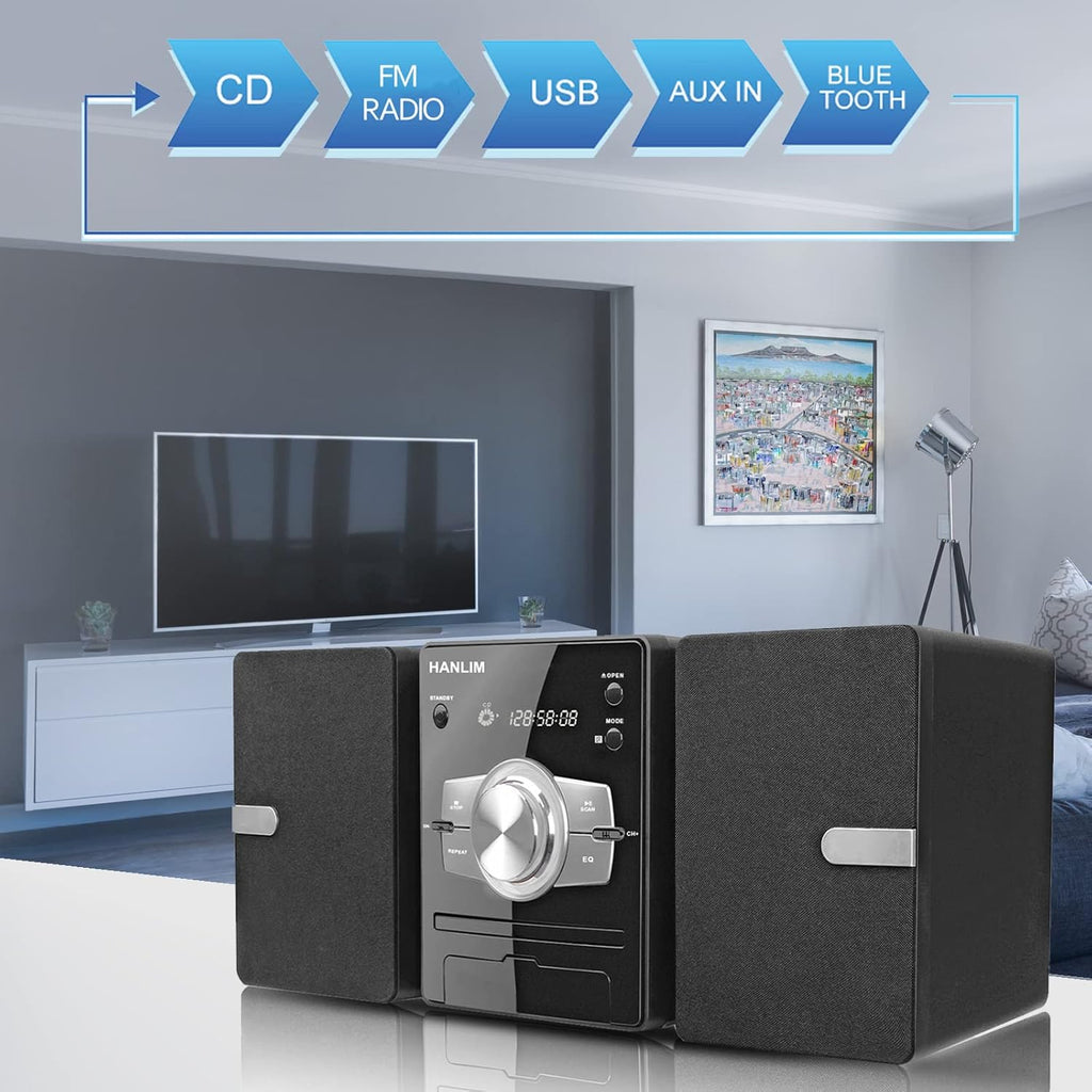 Stereo System CD Player with FM Radio, Bluetooth, USB and Remote Control T2578