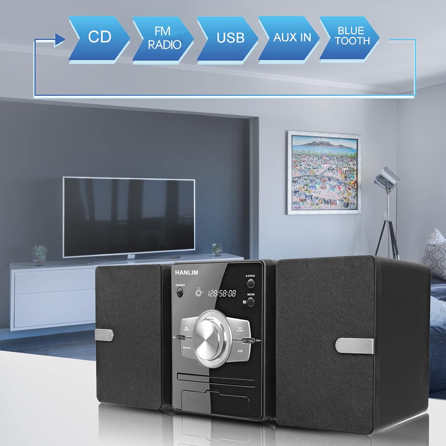Stereo System CD Player with FM Radio, Bluetooth, USB and Remote Control T2578