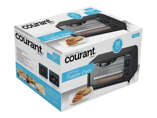 Courant TO-621K 2 Slice Compact Toaster Oven with Bake Tray and Toast Rack, Black Y37396