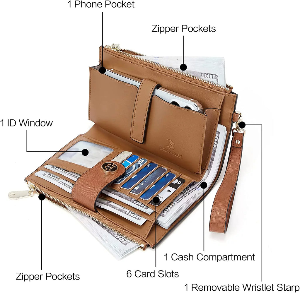 BOSTANTEN Women's Leather RFID Blocking Wallet with Phone Holder Z907