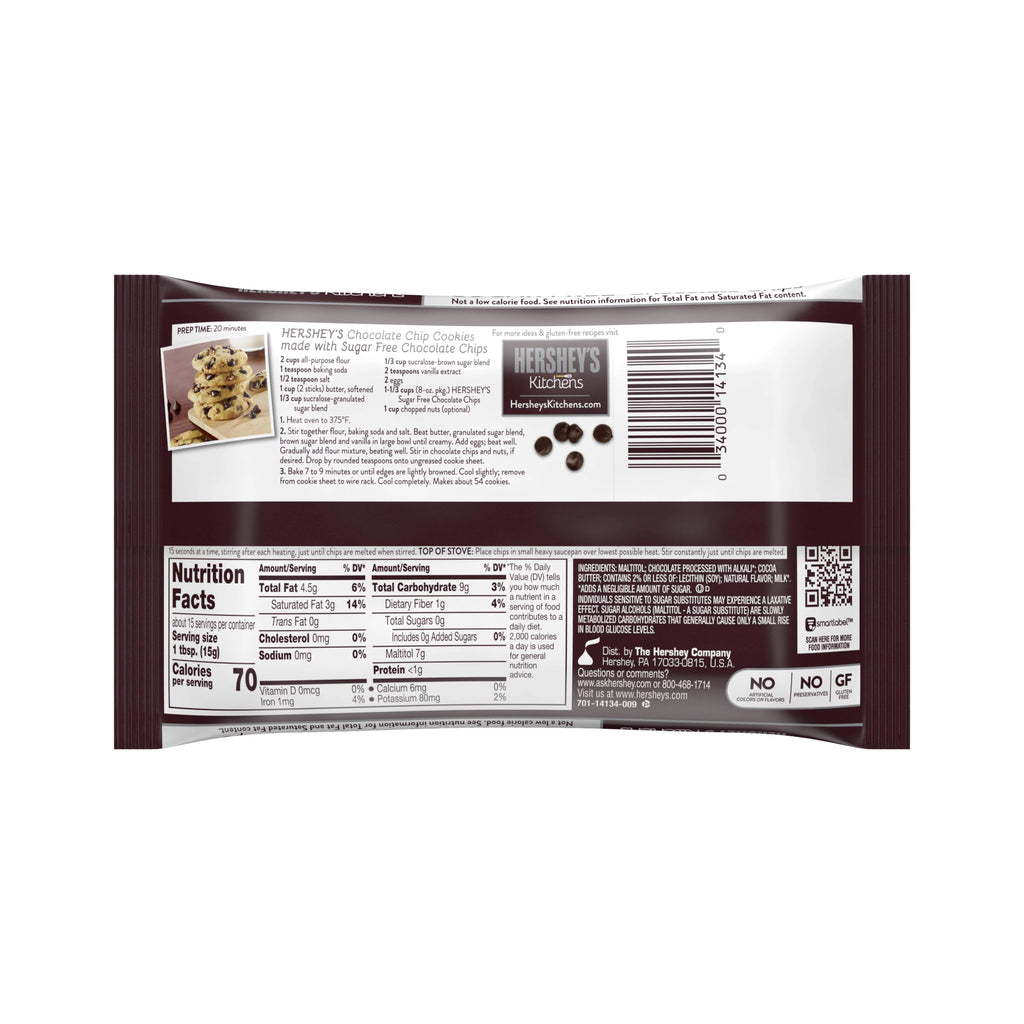 HERSHEY'S Sugar Free Chocolate Chips, 8 oz, 2 Pack J951834
