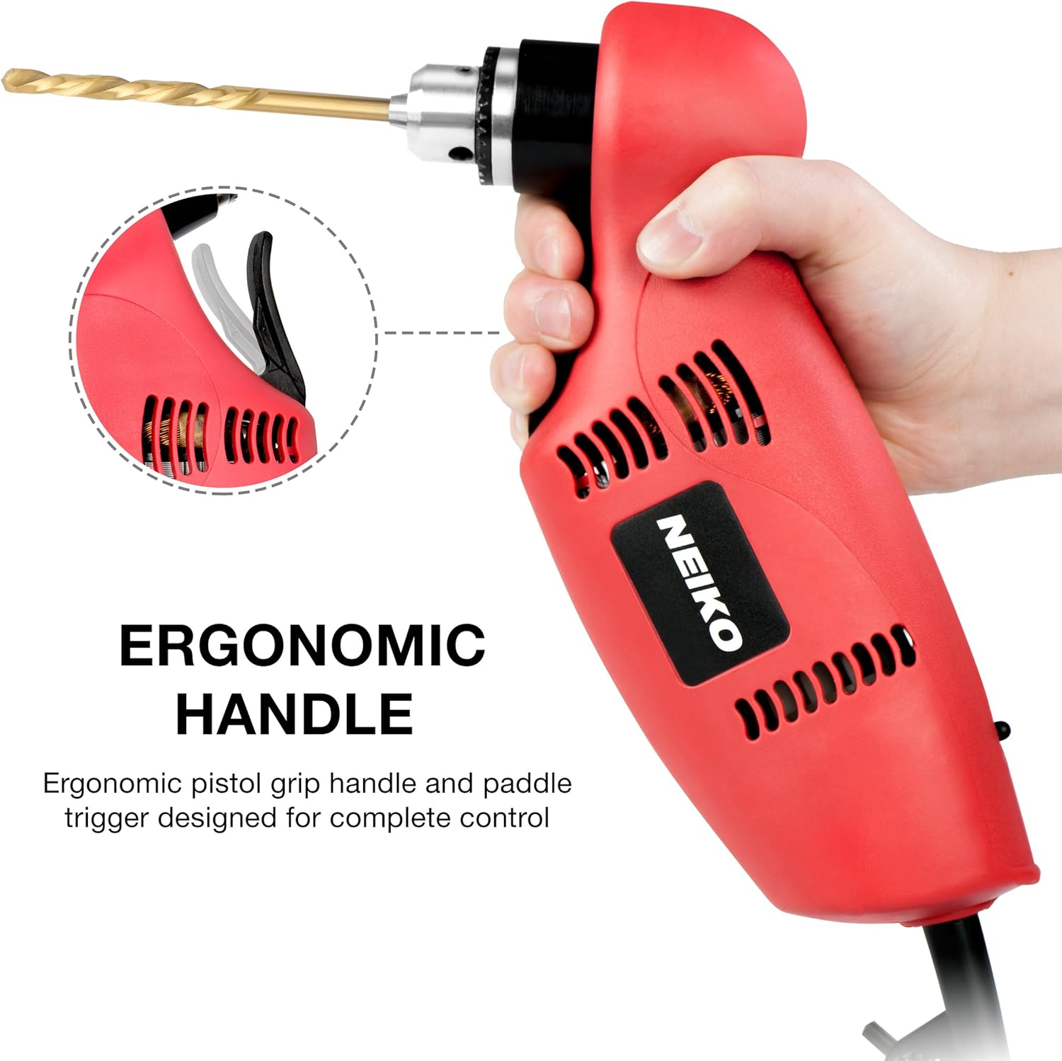 NEIKO 10529A 3/8" Close Quarter Angle Power Drill, Variable Speed, 120V, Pack of 2 W4978