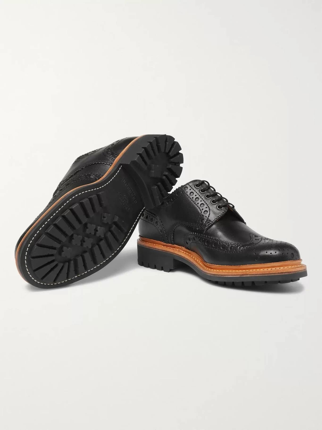 Grenson Men's Archie Leather Wingtip Brogues Black F690