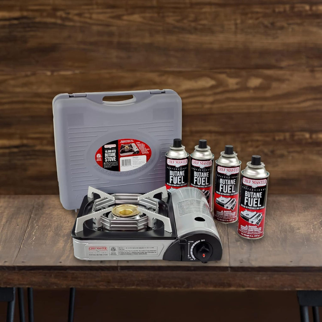 CHEF MASTER 90011 Portable Butane Stove with 4 Fuel Canisters P44091
