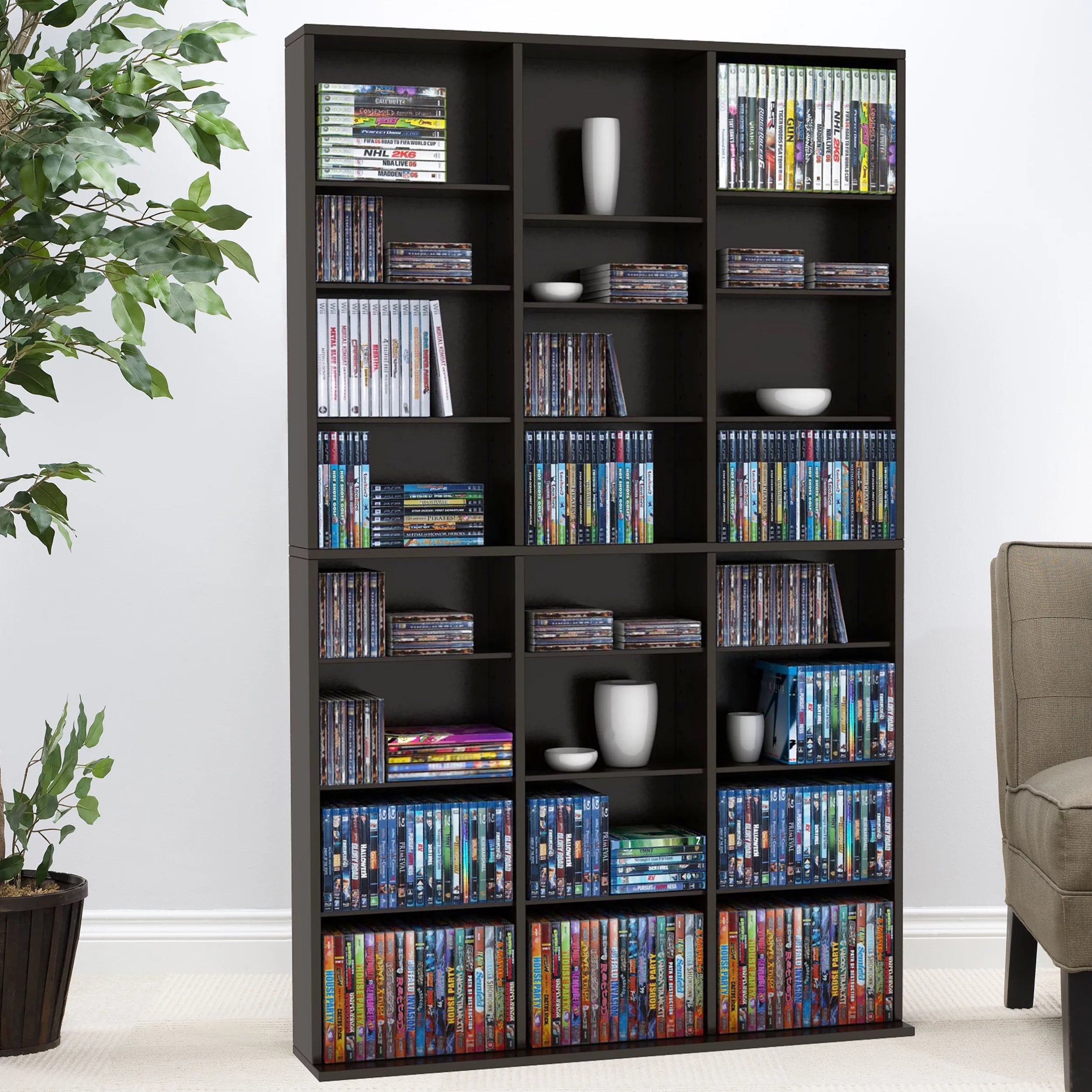 Atlantic Oskar Adjustable Wood Media Storage Bookcase, Espresso Q34005