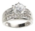 Diamonique Round u0026 Baguette Ring, Sterling or 14K Gold Clad, Size 7, Sterling Silver