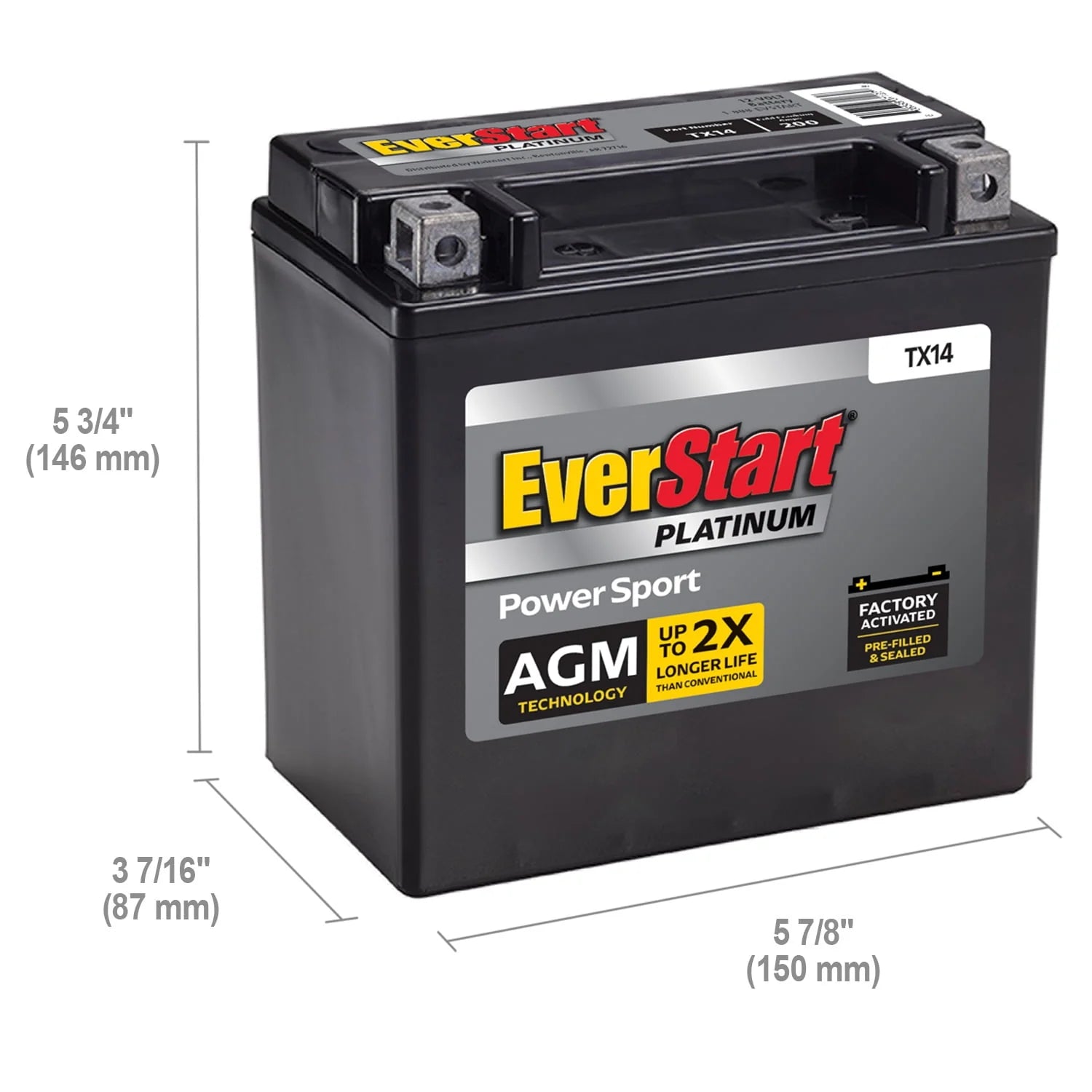 EverStart Premium BOXED AGM Power Sport Battery, Group Size TX14, 12 Volt, 200 CCA K131893