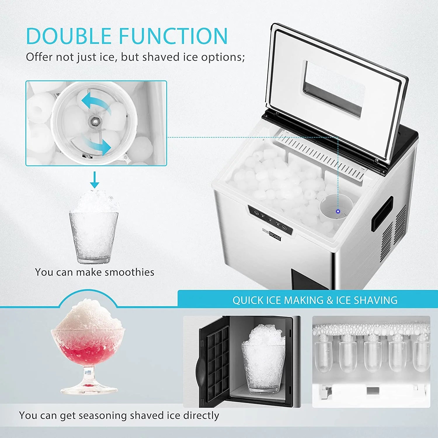 VIVOHOME 2 in 1 Countertop Ice Maker & Ice Shaver Machine A608