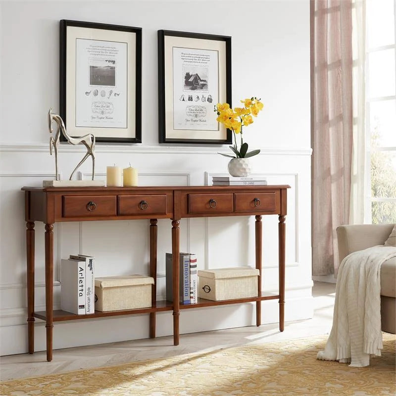 Leick Home Coastal Double Hall Console Table Pecan C208