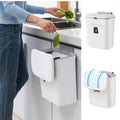 2.4 Gal Hanging Trash Can for Kitchen Cabinet Door with Lid, Small Under Sink Garbage Can for Bathroom, Wall Mounted Counter Waste Compost Bin