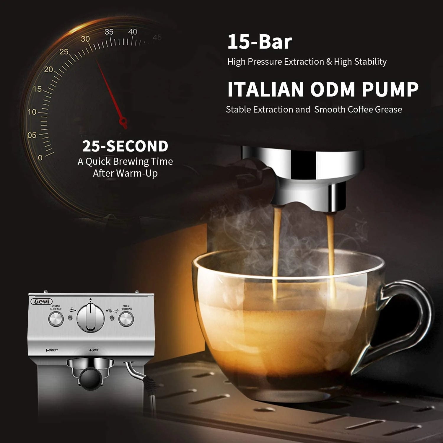 GEVI Silver Stainless Steel 15 Bar Espresso Machine Y2755