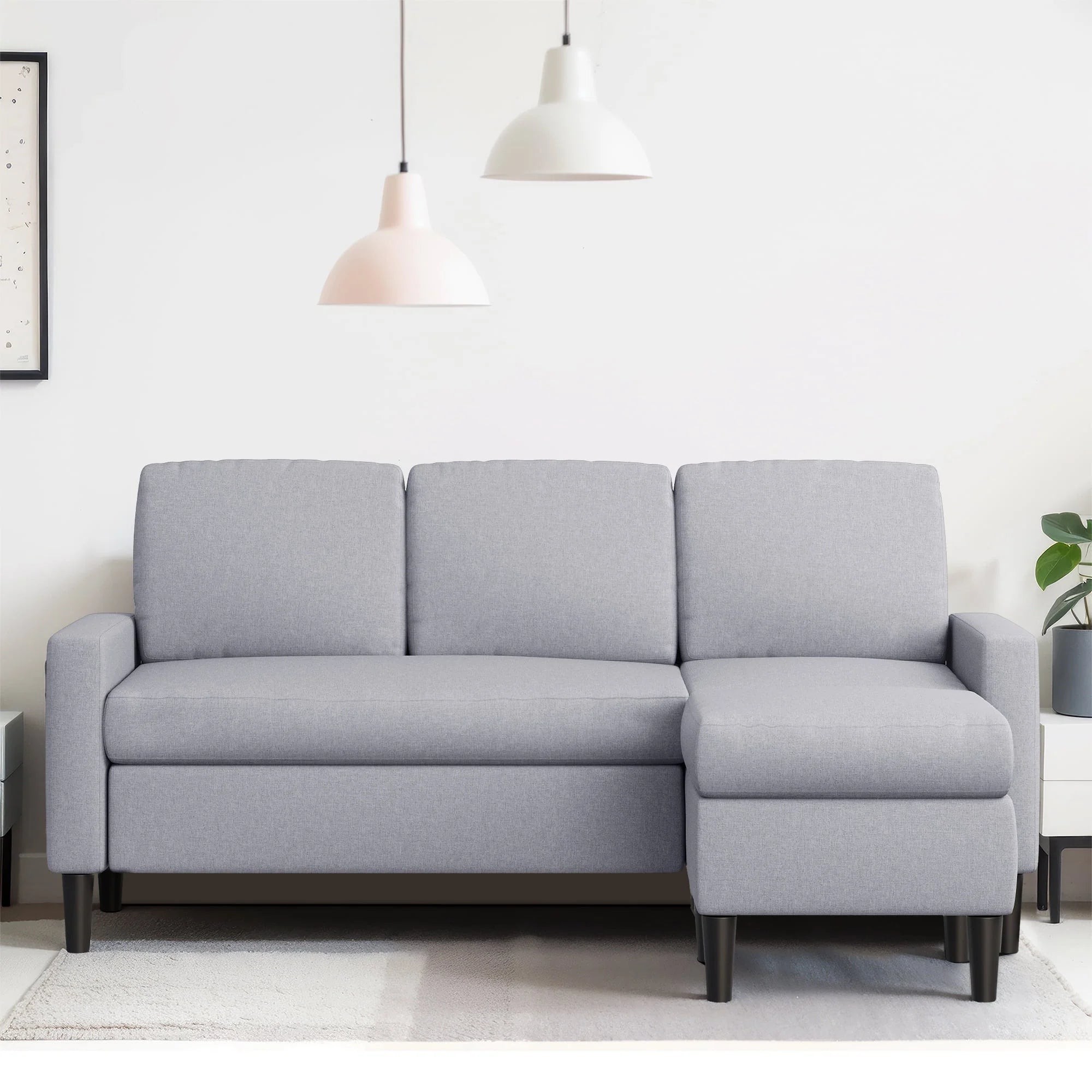 Walsunny Convertible Sectional Sofa Couch, L-Shaped with Reversible Chaise, Grayish Black A704