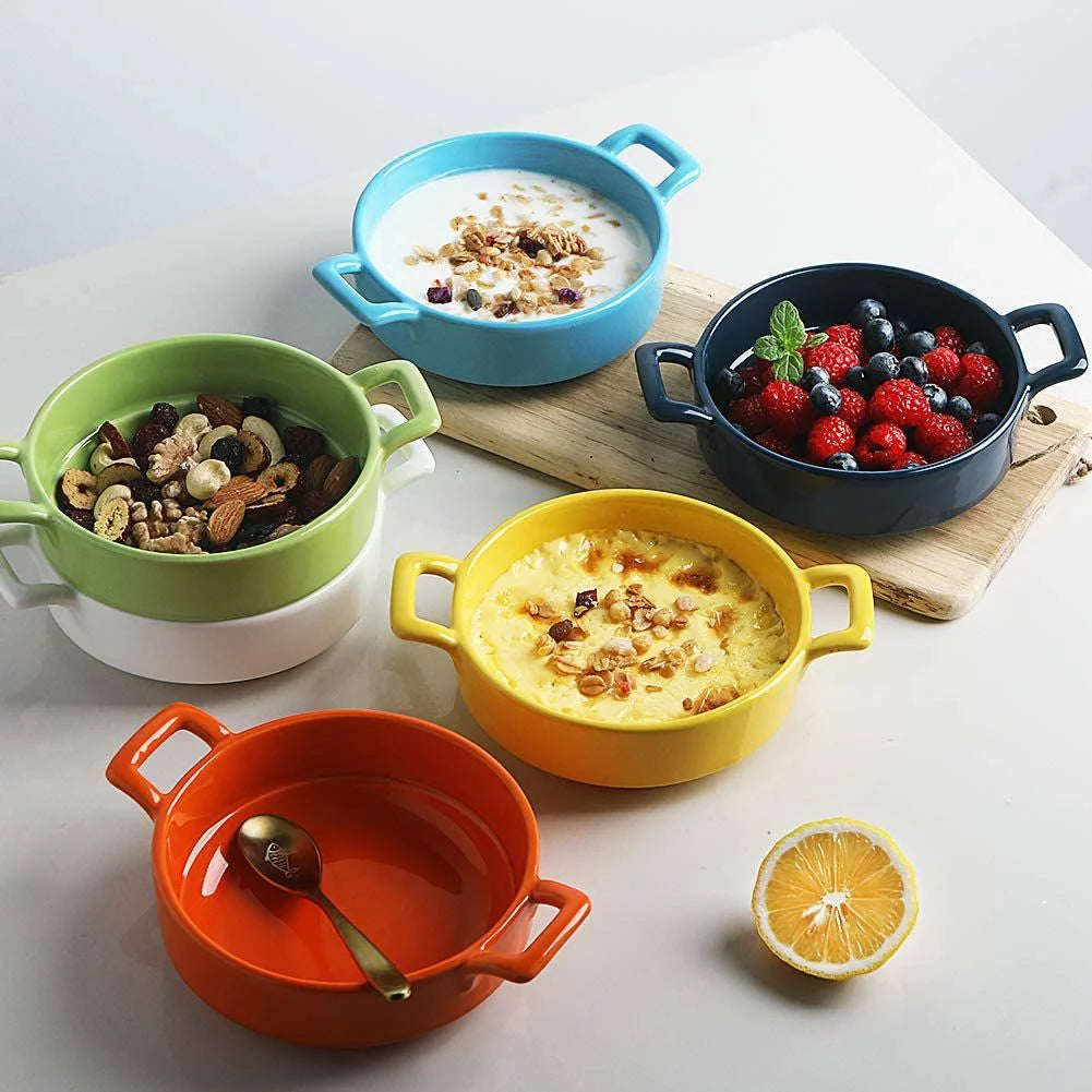 SWEEJAR Porcelain 10 Ounce Ramekins with Double Handles, Set of 6, Multicolour X221