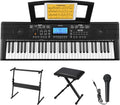 Donner Keyboard Piano, 61 Key Piano Keyboard, Full Size Electric Piano with Piano Stand, Stool, Microphone and Piano Course App, Supports MP3/USB MIDI/Audio/Microphone/Headphones/Sustain Pedal
