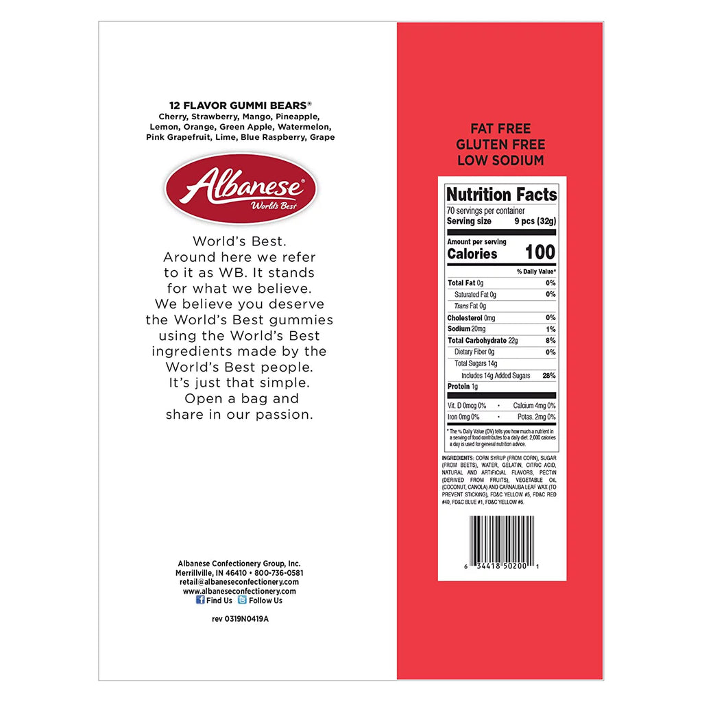 Albanese 12 Flavor Gummi Bears, 5 Pound Bag H69672
