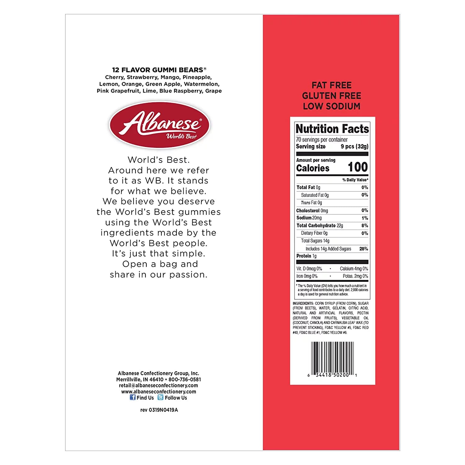 Albanese 12 Flavor Gummi Bears, 5 Pound Bag H69672