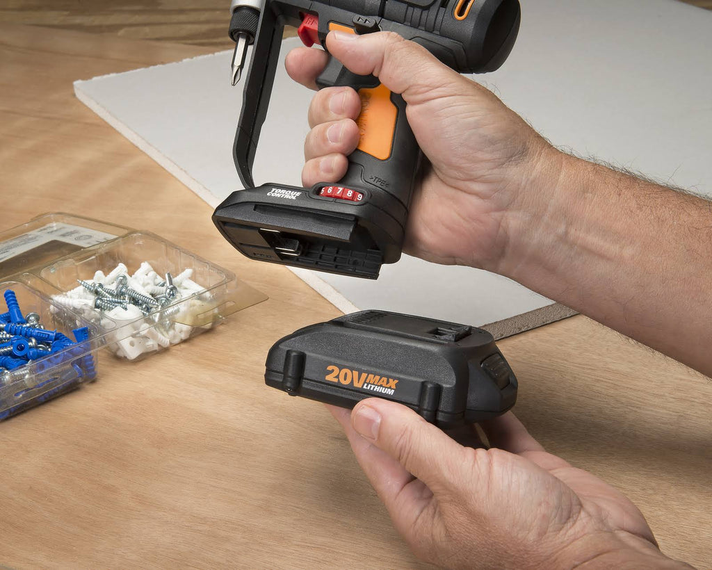 Worx WX176L.1 20-Volt Cordless 1/4 in. Drill and Driver with 67-Piece Accessory Kit N85746