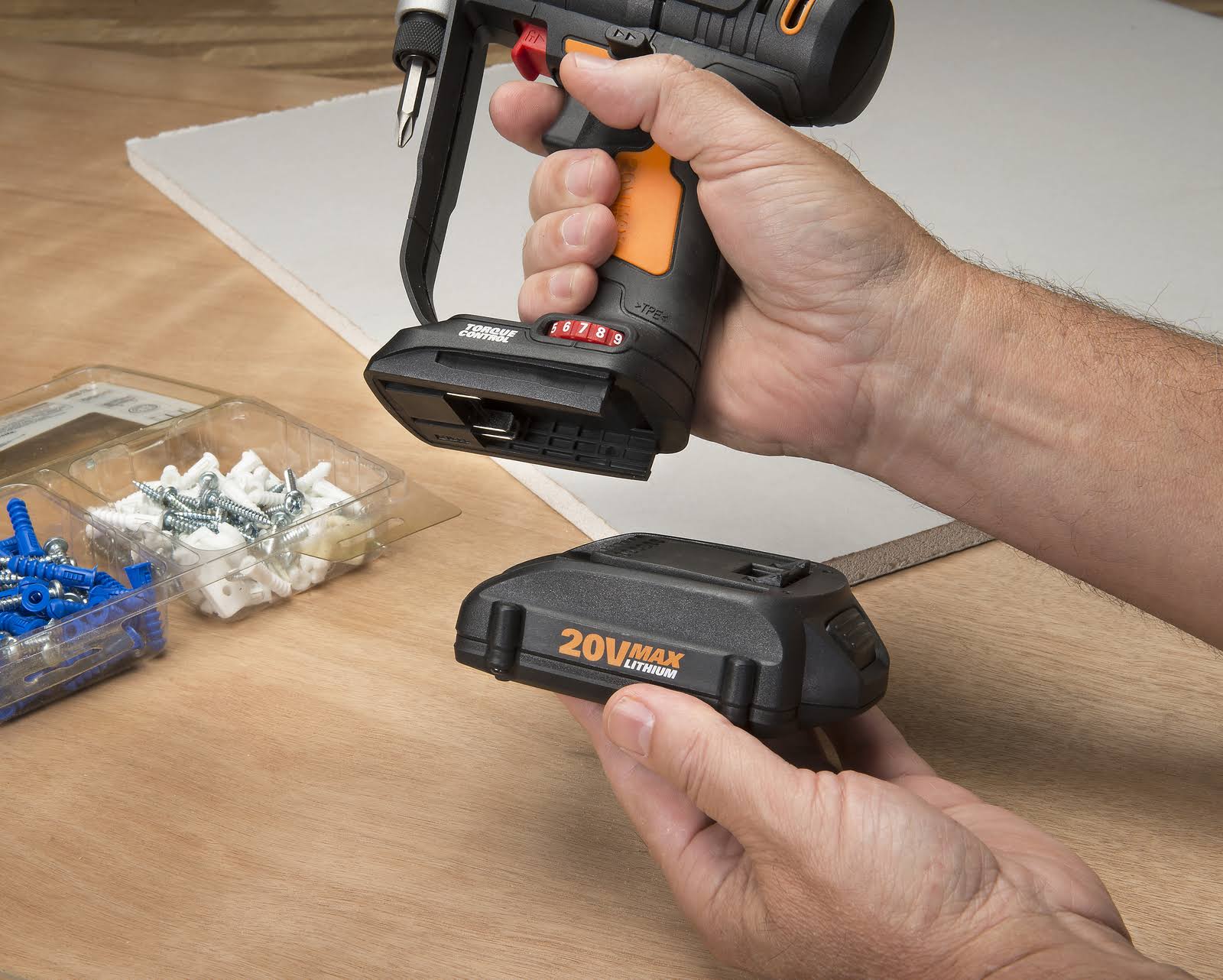 Worx WX176L.1 20-Volt Cordless 1/4 in. Drill and Driver with 67-Piece Accessory Kit N85746