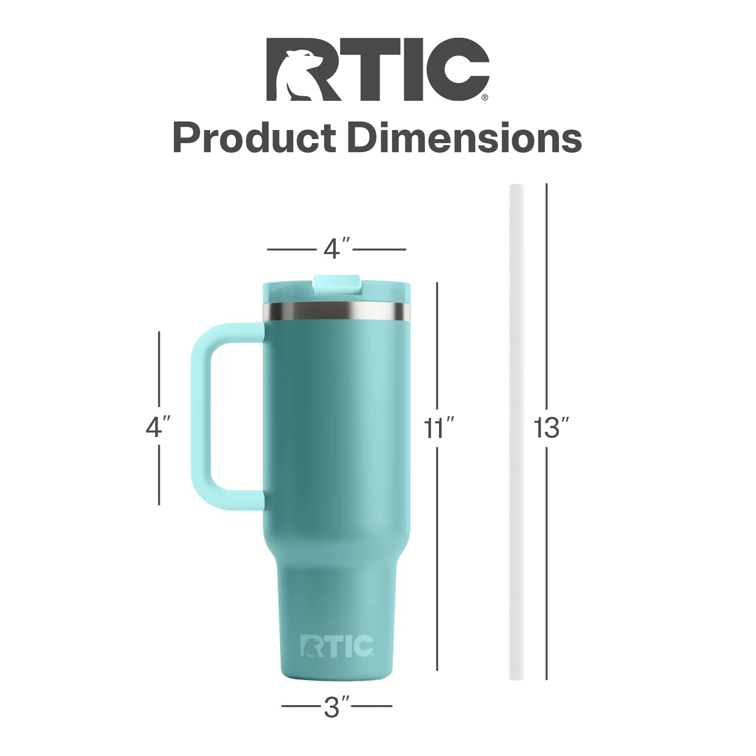 RTIC 40 OZ Ceramic Lined Tumbler with Straw, Lagoon R39940