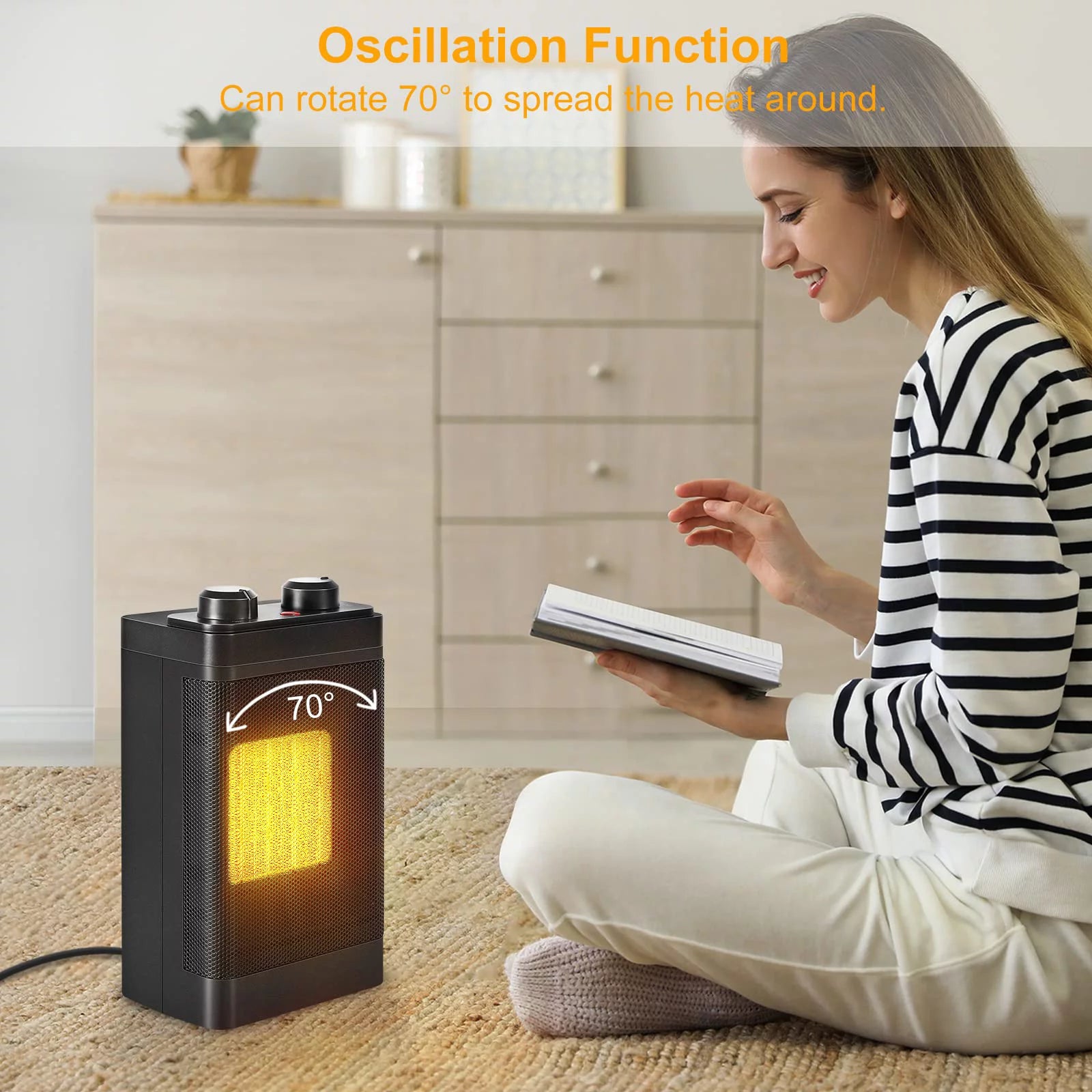 Portable Electric Space Heater 1500-Watt Ceramic Oscillating for Indoor Use T1914