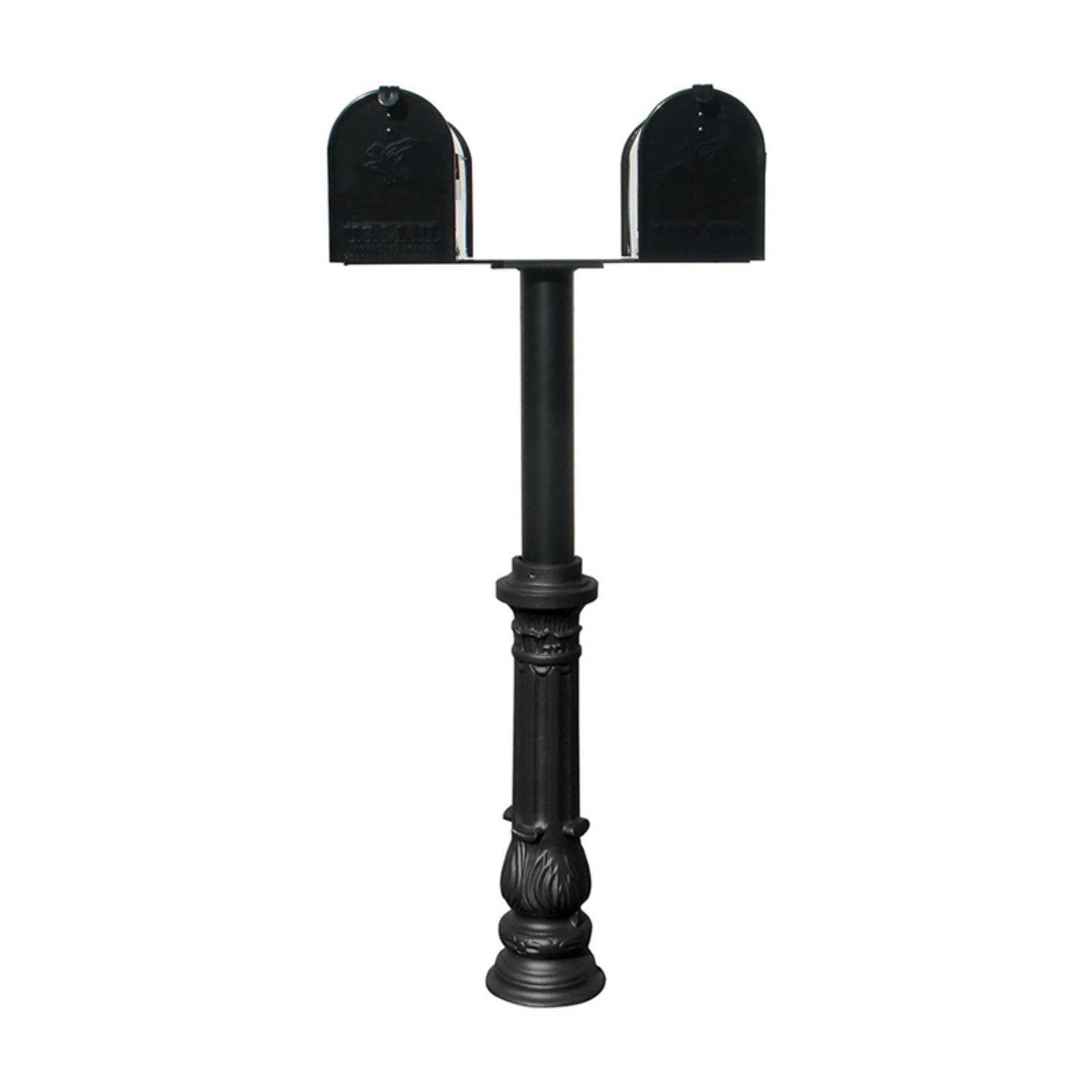 The Hanford Twin Mailbox Post System with Fluted Base, 2 E1 Mailboxes