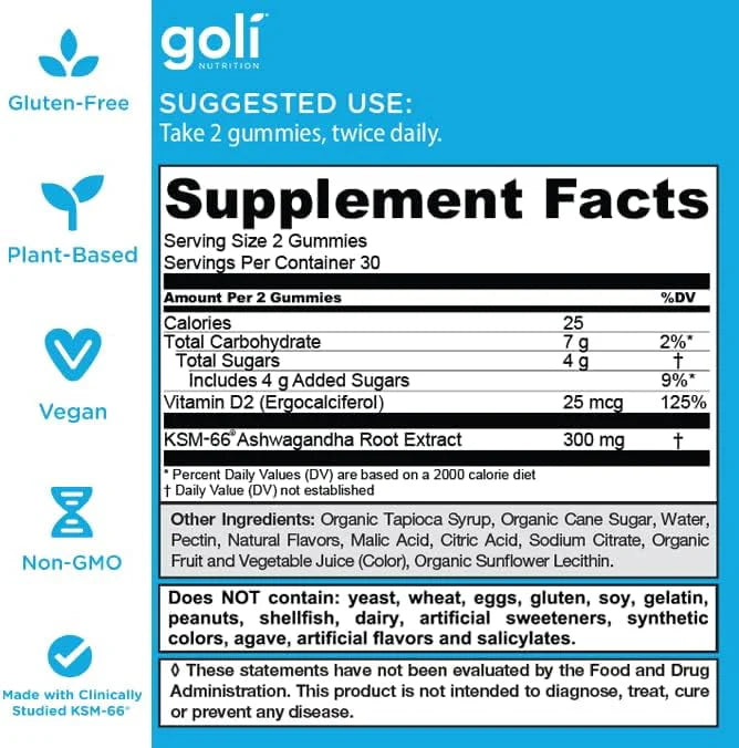 Goli Nutrition Ashwagandha Gummies, Mixed Berry, 60 Count D2330